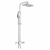 SAYLO - Colonna doccia con rubinetto monocomando controllo mix | doccia da bagno con spruzzatore effetto pioggia e doccia a mano colonna doccia completa con rubinetteria in ottone cromato