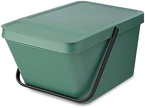 Brabantia - Sort & Go Kosz na Śmieci 3L - Mały Pojemnik na Śmieci - Pokrywa Stay Open - Uchwyt do Przenoszenia - Łatwy do Czyszczenia - na Blacie Kuchennym lub pod Zlewem - Fir Green - 19 x 14 x 18 cm