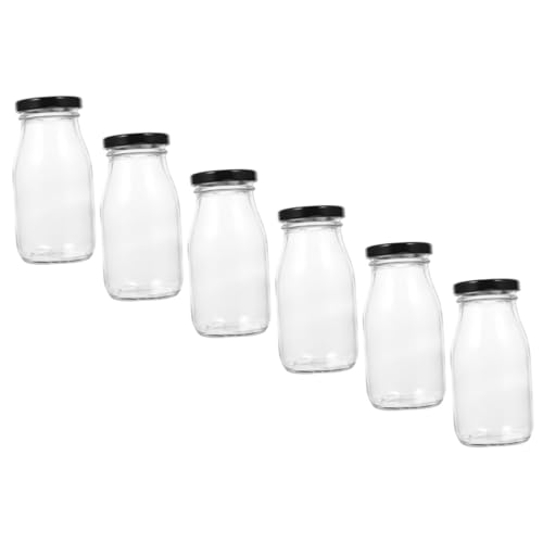 GALPADA 6 Piezas botella de leche de vidrio hermético ultravioleta portátil largo botellas de jugo de vidrio con tapas contenedor de leche antiguo para refrigerador aleación