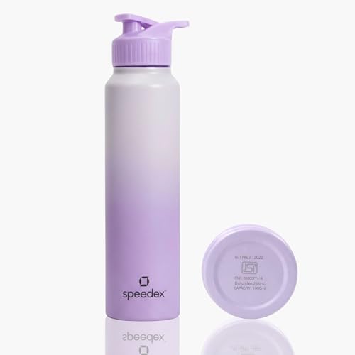 Image of Speedex Stainless Steel Metal Water Bottle 1 Ltr 1000 ml, BIS Approved, Leak Proof Sipper Cap Bottle for Office, School, Gym, Travel, Daily Use for Men, Women, Kids, Adults, Dual Purple, Set of 1