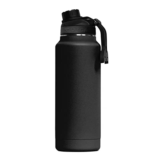 Botella de agua aislada ORCA Hydra 34 oz de acero inoxidable con acabado en polvo y mango de silicona tipo cola de ballena, apta para lavavajillas - Negro