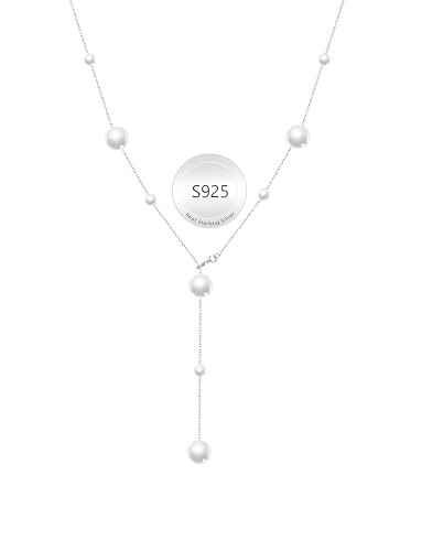 Pearl Necklace for Women 925 Sterling Silver Single Pearl Jewelry with Shell Pearl Pendant - Dainty Choker Necklace Suitable for Anniversary, Wedding, Birthday Gifts