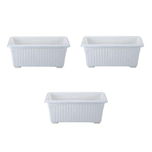 Image of Bianco Rectangular Plastic Pots for Plants, Jupiter Flower Pots for Home, Window Display, Garden (35 x 18.5 x 15 cm) (White) (Pack of 3)