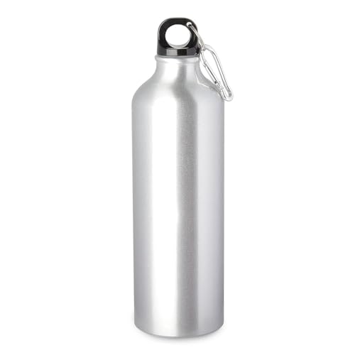 Garrafa de Água em Alumínio 750ml, Tampa Rosqueável com Mosquetão, Design Moderno, Multicolorido, para Água, 23cm x 6cm (Prata)