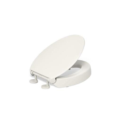 KOHLER 25875-96 Hyten 3 Height Elevated Soft Close Elongated Toilet Seat Contoured Seat with Grip-Tight Bumpers Quick-Attach Hardware No Slam Toilet Seat Biscuit