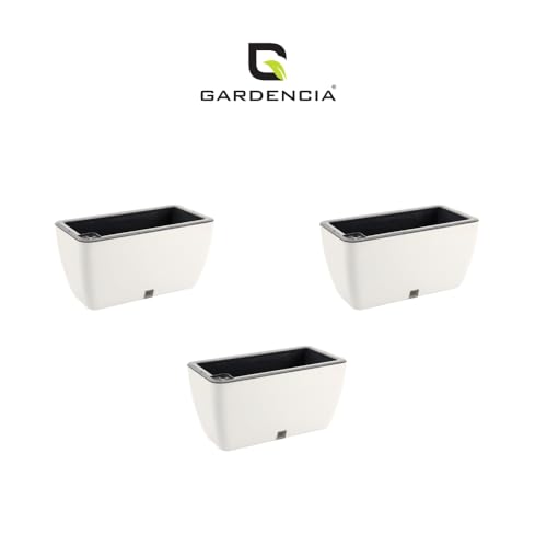 Image of GARDENCIA Self Watering Flower Pots for Outdoor Indoor Gardening /Rectangle Big Plant Pot with Polypropylene UV Material /Decorative Modern Gamla (Recta Big White, Pack of 3)