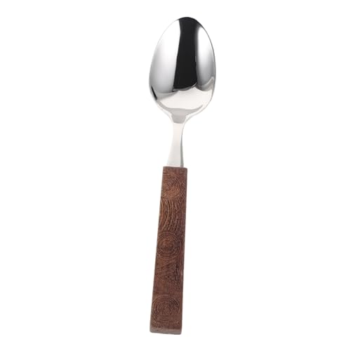 CIYODO Stainless Steel Spoon Wooden Handle Elegant Carved Soup Spoon for Dinner Buffet Serving Utensils