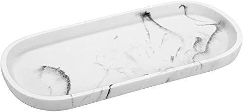 Emibele Jewelry Organizer Oval Resin Tray, Bathroom Kitchen Dresser Vanity Tray Jewelry Dish Ring Holder Cosmetic Organizer for Candle Perfume Soap Shampoo Home Decor - Black & Gold