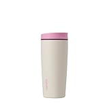Owala SmoothSip Slider Insulated Stainless Steel Coffee Tumbler, Reusable Iced Coffee Cup, Hot Coffee Travel Mug, BPA Free 20 oz, Pink/Tan (Daybreak)