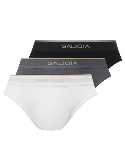 SALIGIA Men’s Modal Briefs 3-Pack – Sexy, Tag-Free & Ultra Soft Underwear with No Fly Pouch, Breathable Comfort