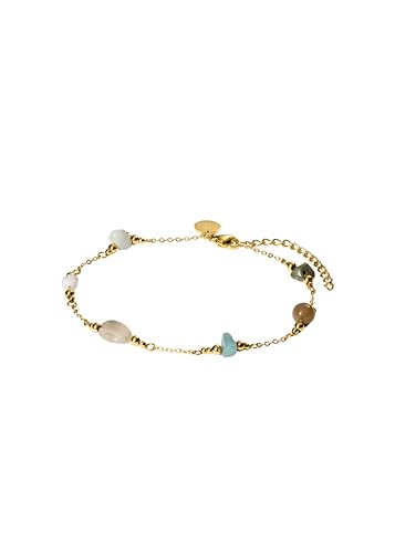 Purelei Island Dream Fußkettchen mit Opal Amazonit Achat & Moosachat Edelstahl 18K vergoldet Verstellbares Damen Fußband 2125 cm Zarter Sommerlook (Gold)