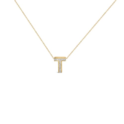 Yellow Gold Vermeil Diamond Accent "T" Initial Bubble Pendant Necklace