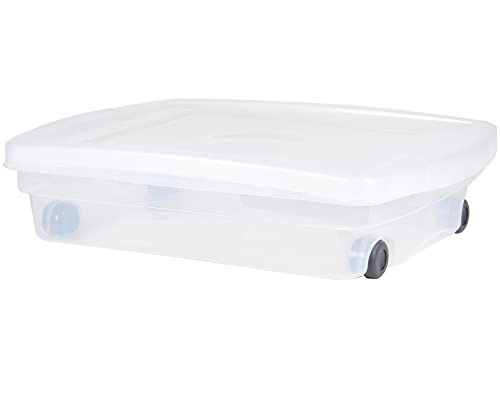 Ondis24 Unterbettbox mit Rollen und Deckel Aufbewahrungskiste aus Kunsttoff stapelbar transparent 40 Liter 68 x 48 x 17,5 (H) cm 100% recyclebar (1)