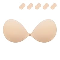 Klebe BH Push up Ohne Träger Unsichtbarer Trägerloser BH Sticky Bra zum Kleben Rückenfreier Klebe-BHS Trägerlos Klebebh Damen große Brust (DE/NL/SE/PL, Körbchengröße & Bandgröße, B, Beige)