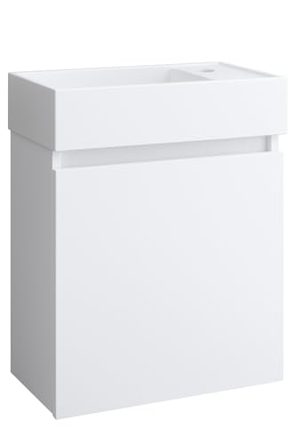 Faizee Home | Badmöbel Set Weiß – Waschtisch mit Unterschrank & Keramik-Waschbecken | Ohne Armatur | Modernes Badezimmermöbel in Hochglanz Weiß für stilvolle Räume