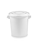 50 Liter Kunststofftonne mit Griffen + Deckel, lebensmittelecht, stapelbar, Stabiler Eimer, Plastiktonne, Rundbehälter, Universaltonne, Allzweckeimer, Vorratstonne, Futtertonne, Mülltonne, Weiß 1x
