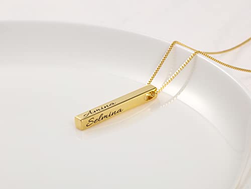 Sterling Silver Personalized customized Engraved 4 Sided Vertical 3D Bar Necklace Pendant- Nameplate Custom Made Text Sterling Silver jewelry for women Wife graduation gift (sterling-silver)4