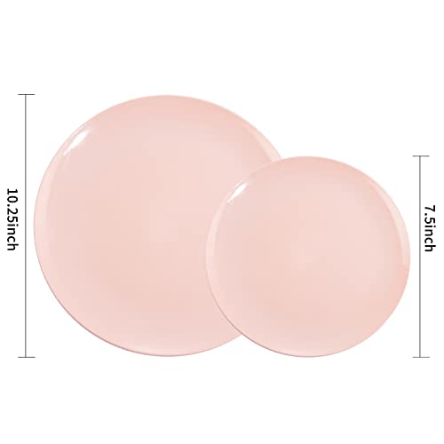 KIRE 60PCS Pink Plastic Plates Disposable - Heavy Duty Pink Plates for Party - Include 30Pieces 10.25inch for Dinner and 30Pieces 7.5inch for Dessert Salad