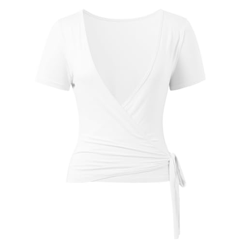 Women Y2k Ballet Wrap Tops Deep V Neck Long Sleeve Tie Front Pilates Top Strechy Yoga Workout Going out Cover up Shrug Blouse4