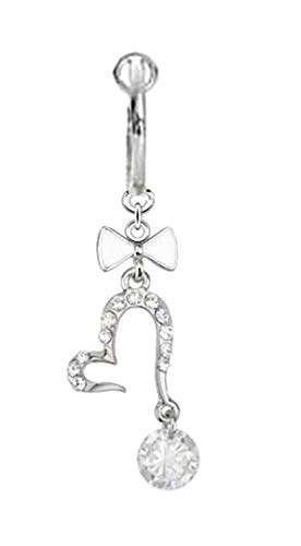 playful piercings Fake Belly Navel Non Clip on Clear cz Bow Heart gem dangle Ring