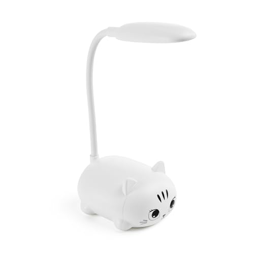 Back2Fun - Lámpara de escritorio infantil con forma de gatito, Luz LED cálida, Cuello flexible, Minilámpara portátil para niños recargable USB, Pensada como luz de noche o para estudiar