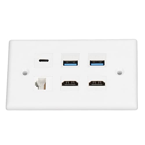 Annadue HDMI USB3.0 Cat6 USB C Wall Plate, 6 Ports Outlet Wall Plate
