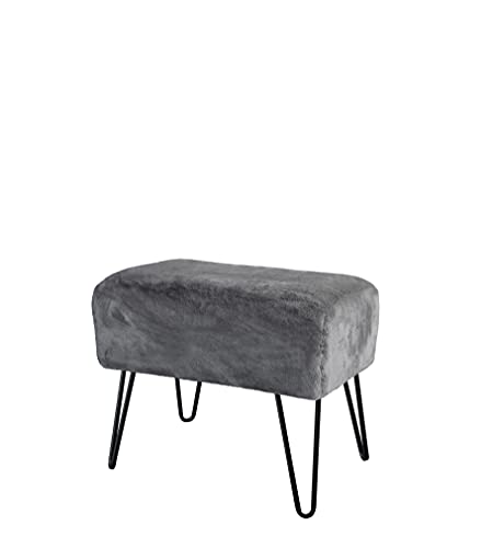 Home Soft Things Grey Solid Faux Fur Ottoman, 19'' x 13'' x 17'', Grey Flannel, Living Room Foot Rest Stool Entryway Makeup Bench End of Bed Bedroom Decor Chair for Sitting Home Decor