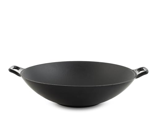 H&H Wok in Ghisa Smaltata 30 cm con 2 Manici – Compatibile con Induzione e Tutti i Piani Cottura