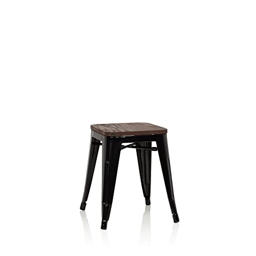 hjh OFFICE 645041 Taburete VANTAGGIO W Metal/Madera Negro, Taburete de bistró apilable, Acero Estable, Industrial Style