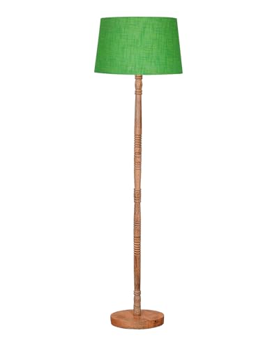 Image of Homesake Mid Century Modern Floor Lamp for Living Room | Hand Turned | Corner Lamp for Living Room, Stand Lamp with Fabric Lampshade for Bedroom, Study Room and Office, (Green)