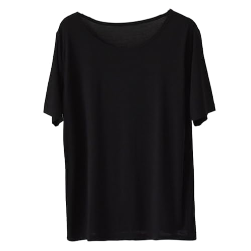 AUPancc Modal Pajamas Women's Pajama Tops - Sleep Shirts for Women, Pure Color Round Neck(5 Colors) Black