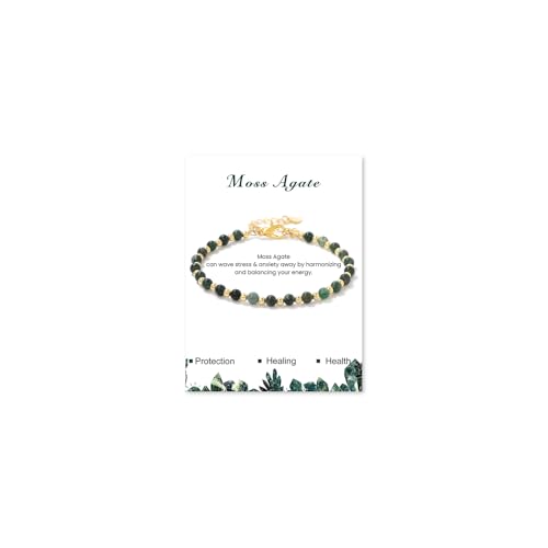 Uwiyo Naturstein Armband für Damen, 4mm Perlenarmband Vergoldete Kugelarmband Verstellbare Edelstein Armband Perlen Armbänder für Fraun Mädchen für Geburtstag Muttertag Weihnachten (Moosachat) Uwiyo Naturstein Armband für Damen, 4mm Perlenarmband Vergoldete Kugelarmband Verstellbare Edelstein Armband Perlen Armbänder für Fraun Mädchen für Geburtstag Muttertag Weihnachten (Moosachat)