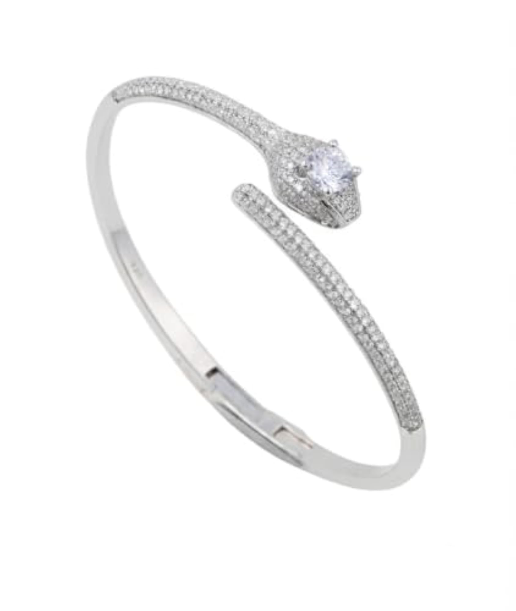 Sterling Silver 925 Snake Bangle with CZ Stone