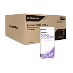 HighmarkKitchen 2-Ply Paper Towels, 9", 250 Sheets Per Roll, Pack of 12 Rolls