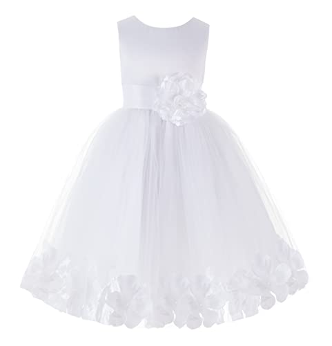 Ekidsbidal White Tulle Rose Petals Flower Girl Dresses Special Occasions Formal Dresses 302T2