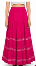Women's Pink Flared Lehenga Skirt with Striped Border | Ethnic Wear, Pleated Design, Tiered Hem, Festive Occasion, Free Size-image-22