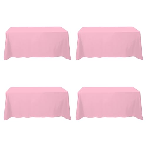 Image of BRILLMAX 4 Pack Pink Tablecloths 90 x 132 Inch for 6ft Rectangle Tables - 150 GSM Polyester Fabric, Floor Length Drop, Water, Stain & Wrinkle Resistant Cloth Cover for Wedding Reception Banquet