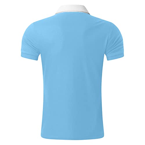 Foto von Trainingsanzug für Herren Sommer Sportanzug 2 Teiliges Outfit Sport Set Kurzarm T-Shirts + Kurze Hose Freizeitanzug Männer Business Polo Hemd mit Revers Mode Sporthose (Blau, L)