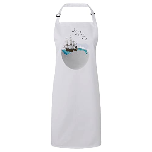 Tablier Blanc Premium Art Surréalisme : Tablier de cuisine haut de gamme avec motif voilier