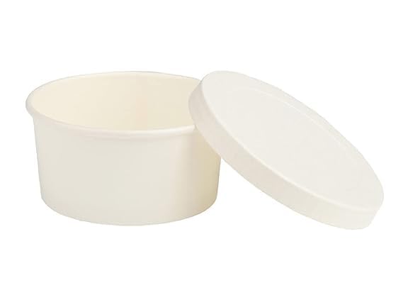 Image of [100 ml, 15 Count, White Disposable Bagasse Paper Container with Lid | Eco-Friendly Bowl /Tub for Picnic, Travel, Food Truck | Ideal for Both Hot & Cold Food
