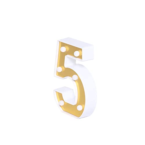 Image of Efavormart 6 inch Gold Marquee Number 5, Mirror Front Warm White LED Light Up 3D Sign, Battery Operated 72H Glow for Wedding Party & Wall Decor