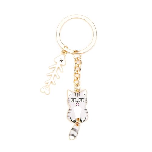 Funny Wiggling Cat Keychain, Unique Keyring for Cat Lovers, Good Friend Gifts, Girlfriend Birthday Gift, Travel Accessories, Inspirational and Thank You Gifts for Women