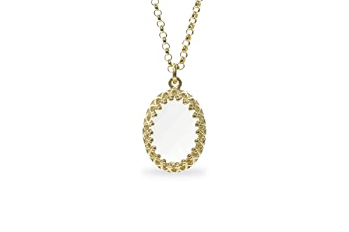 Collier en quartz cristallin et pendentif ovale or personnalisable