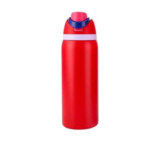 Image of FreeSip Gym Water Bottle with Straw & Chug Lid - Leak Proof Push Button Opening, BPA Free, Large Capacity Sports Bottle with Carry Handle (Red, 960 ML)