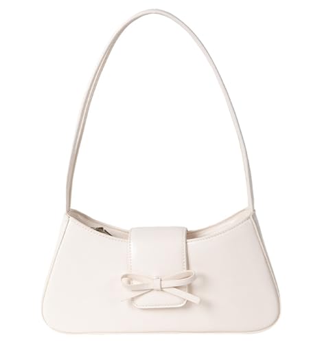 Shoulder Bag for Women, Hobo Handbags Trendy Y2K Purses Patent Leather Clutch Bag Cute Bow Purse White