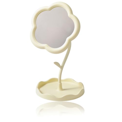 Espejo de maquillaje floral portátil 11.6x6.1 pulg amarillo miniatura 6