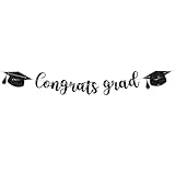 Milianquill Congrats Grad Banner - 9 Ft Black Pre-Strung Congrats Grad Banner, Graduation Party Decorations &Amp; Decor For Elementary, 5Th Grade, 8Th Grade, High School, College, Congrats Grad Sign