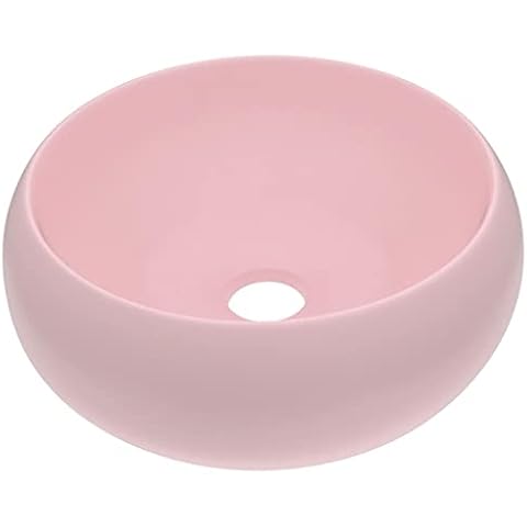 vidaXL Luxus Waschbecken mit Abflussloch Waschschale Aufsatzwaschbecken Waschtisch Waschplatz Handwaschbecken Rund Matt Rosa 40x15cm Keramik Cover
