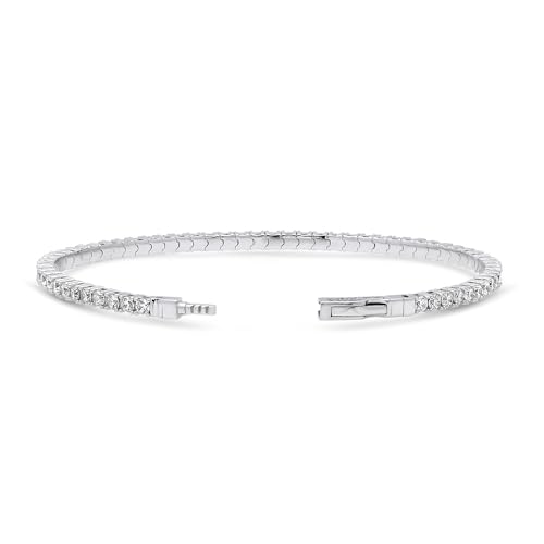 BERRICLE Sterling Silver Flexible Wedding Cubic Zirconia CZ Statement Bangle Bracelet for Women, Rhodium Plated3