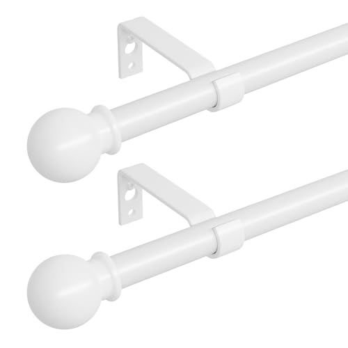 Curtain Rods for Windows 66 to 120 inch, 2 Pack White Long Curtain Rod with Brackets Easy Install, Decorative Adjustable 5/8 inch Heavy Duty Curtain Rod for Outdoor Patio, Sliding Door, Set of 2